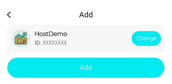 Screen to add a host by ID on Niki Live